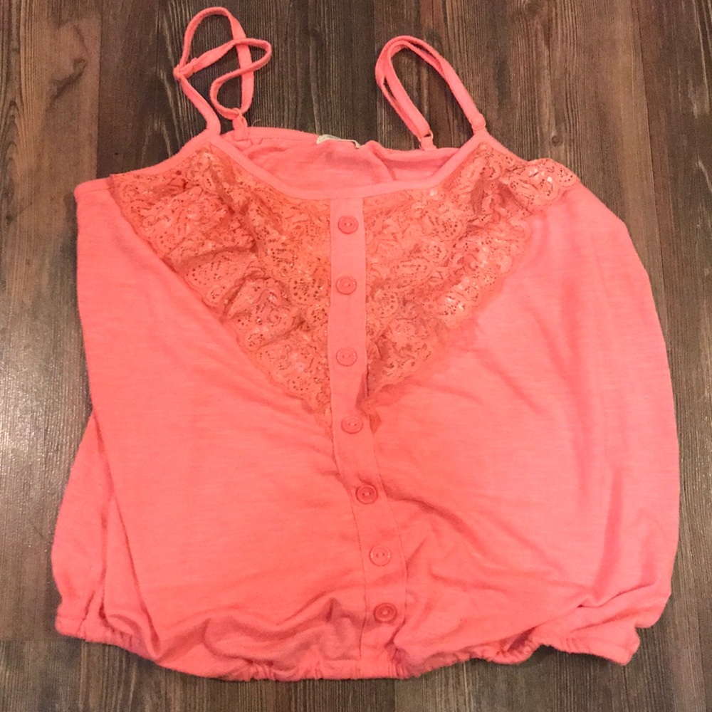 Coral Lace Button-Down Women's Top